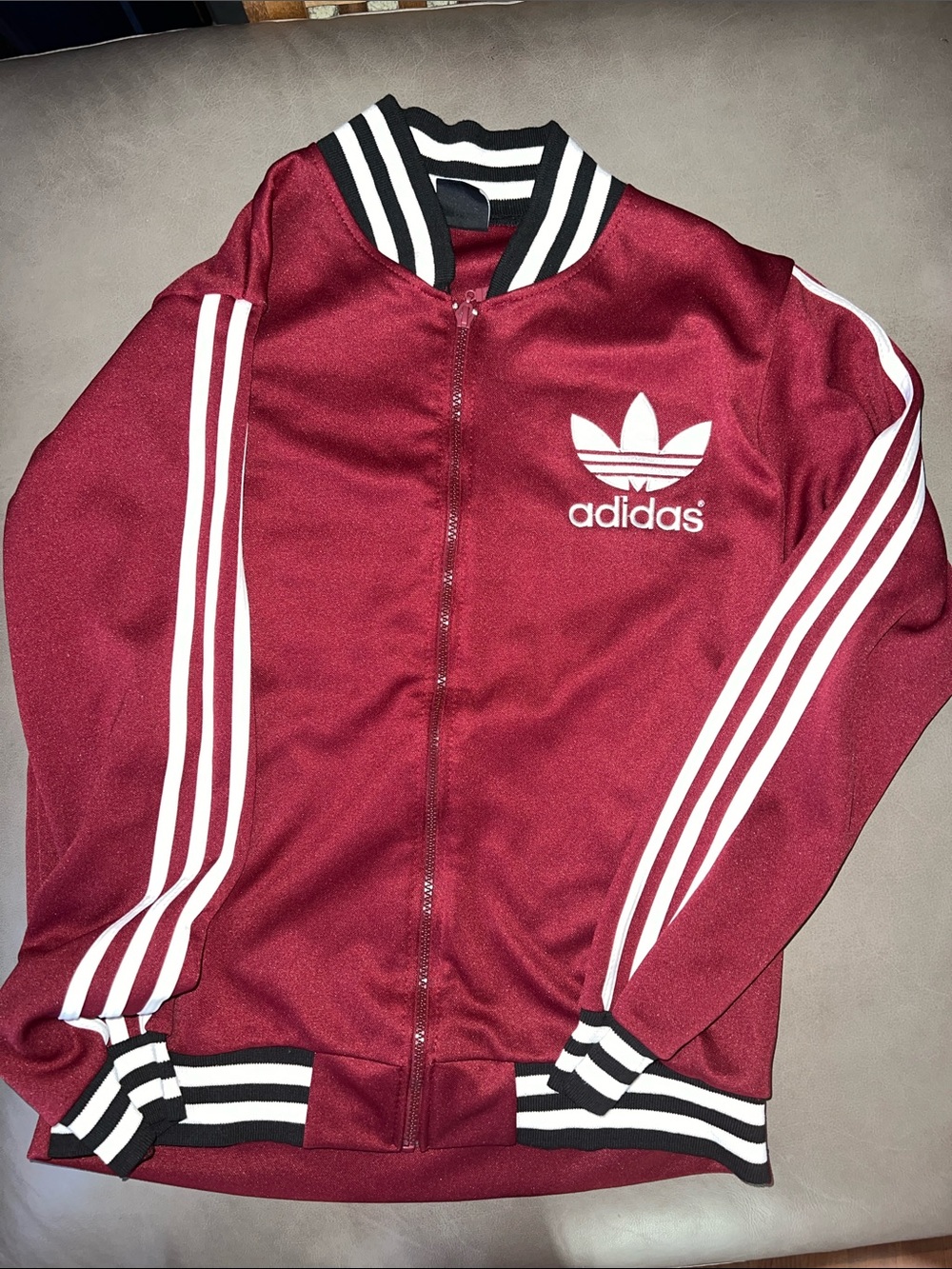 adidas Kids Burgundy Track Jacket with White Stripes